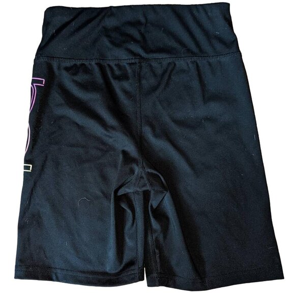 bebe Rainbow Logo Biker Shorts sz Medium Womens Black Pink Blue Yellow - Picture 4 of 4